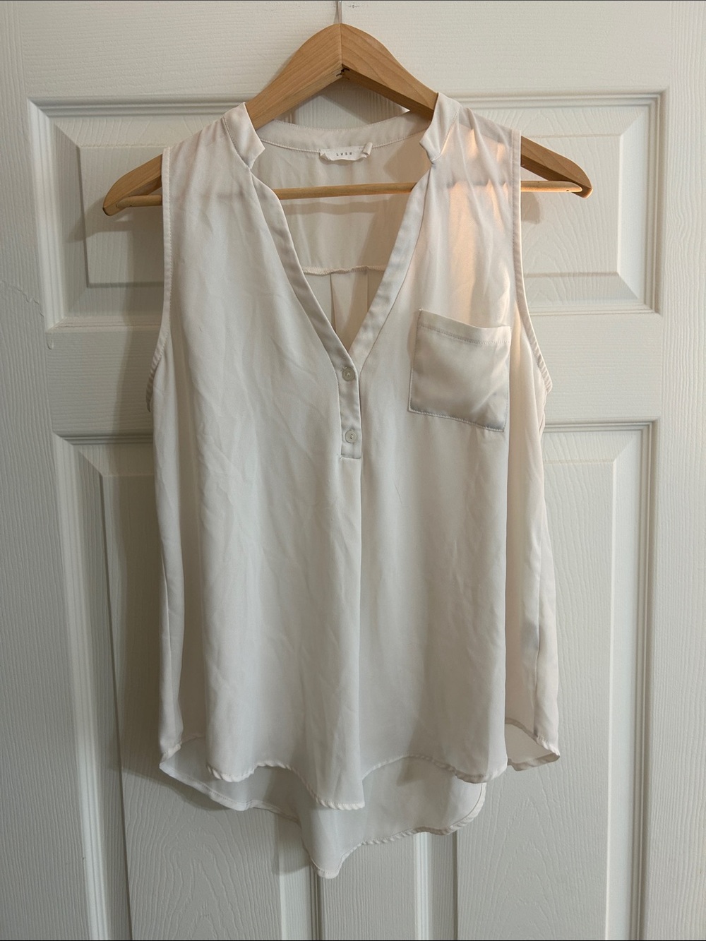Lush White Sleeveless V-Neck Camisole with Chest Pocket